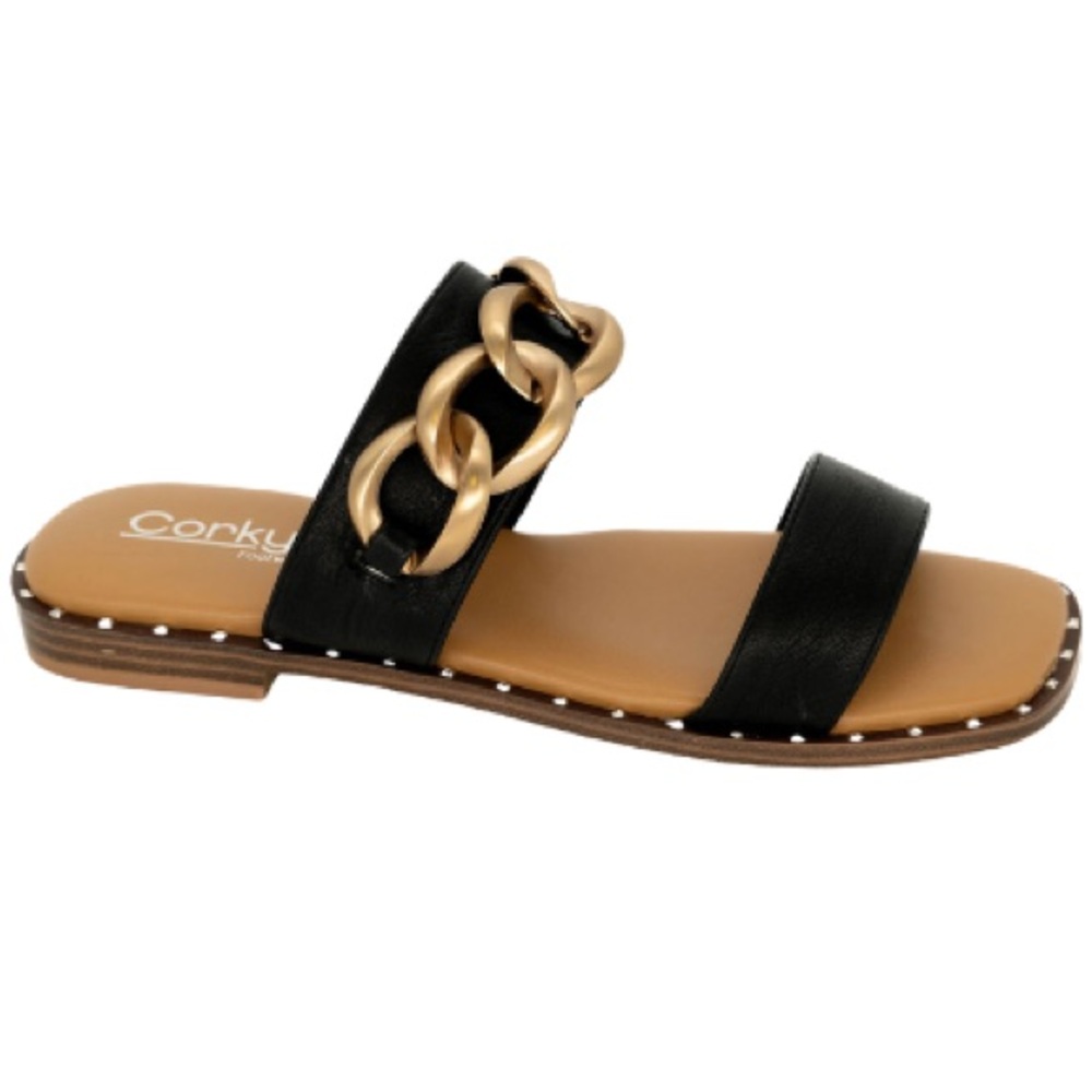 Corkys Black and Gold Chain Sandals